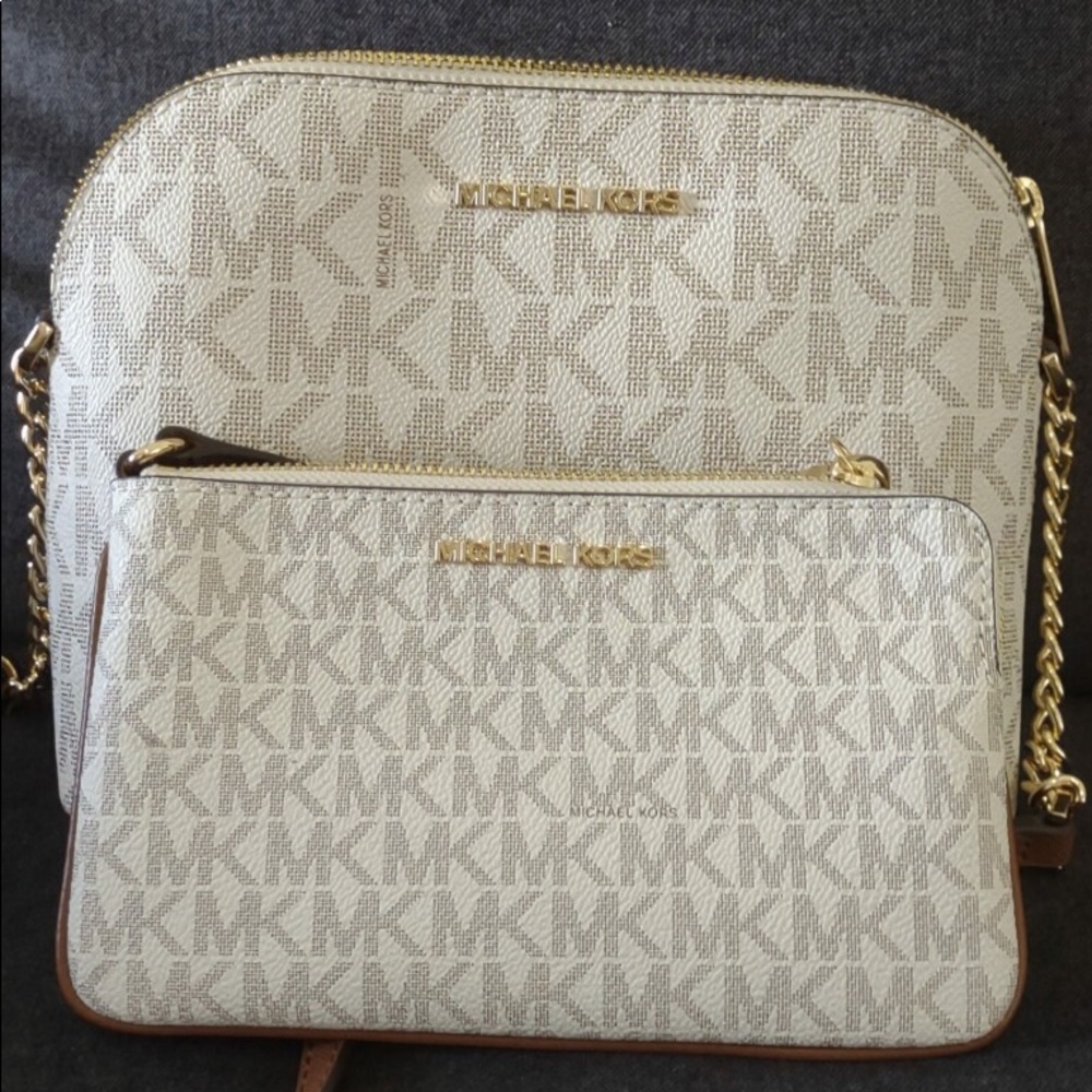 Tan and Gold Michael kors purse and wrist wallet